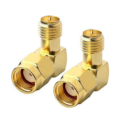 90 Degree Reverse Polarity SMA Coax Adapter RP SMA Male to RP-SMA Female Right Angle Connector for Audio FPV Drone Antennas Radio Video 2-Pack