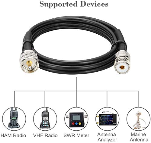 MOOKEERF PL-259 UHF CB Coax Cable - 10FT, RG58 PL-259 UHF Male to Female Low Loss Antenna Extension Jumper for HAM Radio, Antenna Analyzer, Dummy Load, SWR Meter - size: 10FT