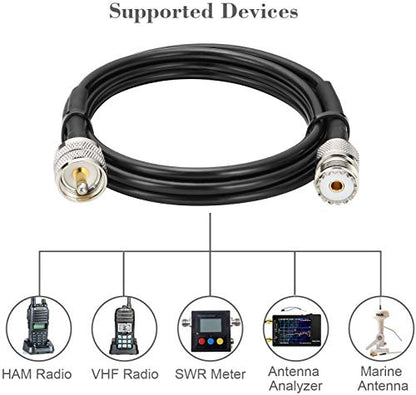 MOOKEERF PL-259 UHF CB Coax Cable - 10FT, RG58 PL-259 UHF Male to Female Low Loss Antenna Extension Jumper for HAM Radio, Antenna Analyzer, Dummy Load, SWR Meter - size: 10FT