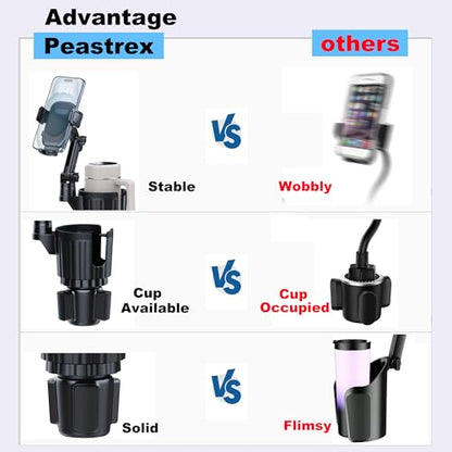 Cup Holder Phone Mount, 2 in 1 Universal Cup Holder Expander with Long Arm 360°Rotation Cup Phone Holder for Car Fits All 4-7” iPhone Galaxy Smartphones and Most Truck Bottles