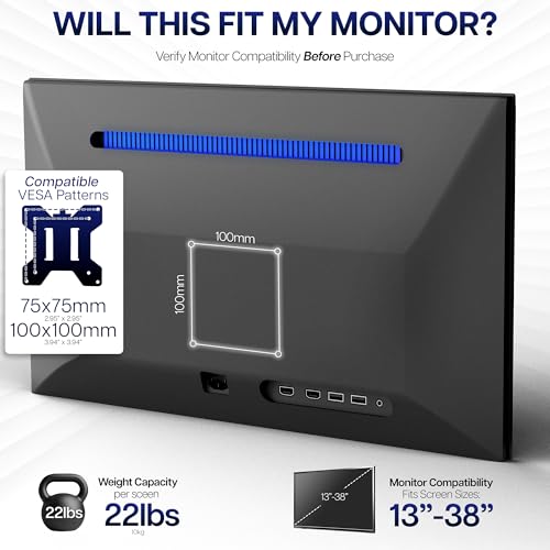 VIVO Dual Ultrawide Monitor Desk Mount, Heavy Duty Fully Adjustable Steel Stand, Holds 2 Computer Screens up to 38 inches and Max 22lbs Each, Black, STAND-V038 - color: Black, size: 13" - 38"