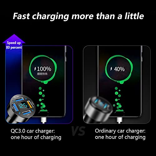 Car Charger 66W Super Fast Charging with USB 2.4A&QC 3.0(Voltmeter&LED Lights) Universal Quick Charge for 12-24V Car Cigarette Lighter Plug,Compatible with iPhone 14 13 12,S22 (2Pcs-Black-QC/2.4A) - color: 2Pcs-Black-QC/2.4A