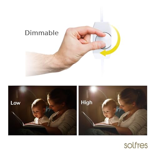 Solfres Patented Innovative Design Headboard Reading Light. No Drilling Golden Book Light for Bedtime Reading. Dimmable LED Book Reading Lamp with Bulb. Movable & Flexible, White - color: White, size: M
