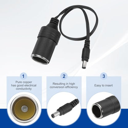 MECCANIXITY DC 5.5mm x 2.1mm Male to Female Cigarette Lighter Plug Adapter, 37cm 12V Cigarette Lighter Power Supply Cable for Car Charger Car Refrigerator, Silver - size: 37cm
