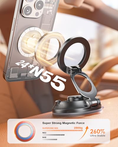 SUPERONE Magnetic Suction Cup Phone Holder for Magsafe, [88+LBS Ultra Grip & 2800gf Magnetic Power] 360° Adjustable Car Phone Mount, Cell Phone Holders for Your Car for iPhone 17 16 15 14 13 12 Series - size: Magsafe Suction Phone Holder