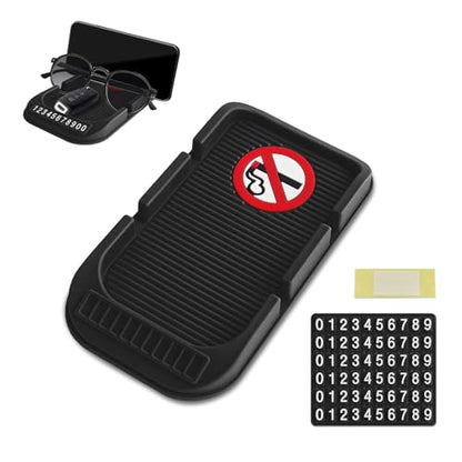 Car Dashboard Anti-Slip Mat Cell Phone Holder, Double-Groove Sticky Gel Pad with Number Plate, Multifunctional Car Dash Storage Mat for Navigation Smartphone Sunglass Keys (Black/No Smoking) - color: Black/No Smoking