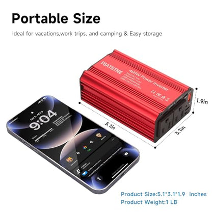 400W Power Inverter, FSATBTNE DC 12V to 110V AC Car Plug Adapter Outlet Converter with [65W PD USB-C] & [18W QC USB-A] Fast Charging Ports and 2 AC Outlets Car Power Inverters for Vehicles - color: Red