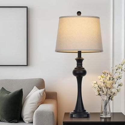 CINSARY Black Table Lamps Set of 2, 29" Bedside Lamps with USB C+A - color: Black-set of 2
