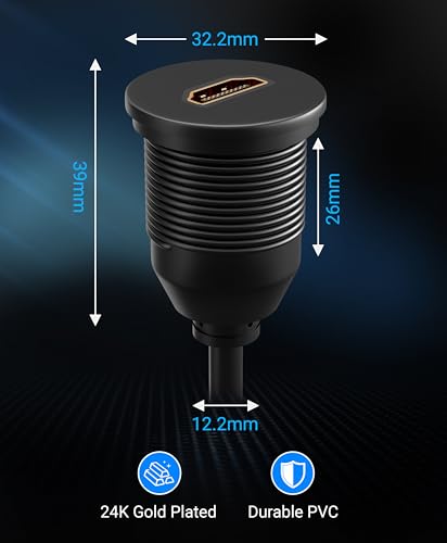 BlueRigger HDMI Waterproof Cable - (3FT, 4K 60Hz, HDMI Panel Mount Socket with Waterproof Dustproof Cap, Male to Female Pass Through, Audio Video Car Dash Adapter) - Compatible with Car, Boat, TV - style: Cable