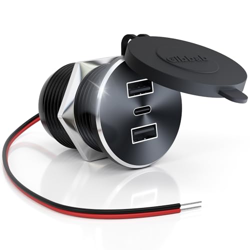 RV USB Outlet 72W All-Aluminum 12V/24V 3 Ports Recessed Mount - color: Light Silver, size: 1P