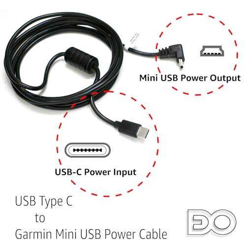 EDOTech USB-C to Mini USB Car Charger Power Cord for Garmin Nuvi Drive DriveSmart DriveAssist DriveTrack RV Auto Handheld Navigation GPS (Pack of 2) - size: 6 Ft (Pack of 2)