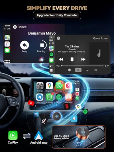 2026 Wireless CarPlay Adapter & Android Auto Wireless Adapter – 2-in-1 Plug & Play Mini Dongle for USB-A/USB-C, Fast Auto Reconnect, Low-Latency Dual-Band WiFi, Aluminum Heat Dissipation - color: Matte Orange