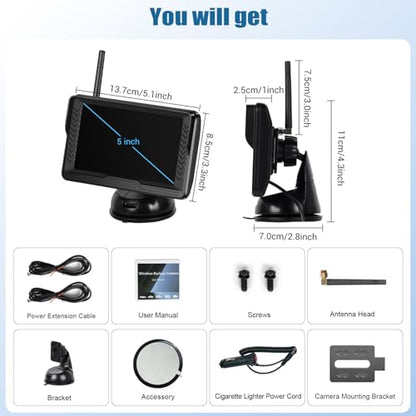 Wireless Backup Camera for Cars with 5 Inch Monitor Digital Signal Stable Reverse Camera Night Vision for Truck/Car/Pickup/SUV/ IP69 Waterproof - color: 5 Inch
