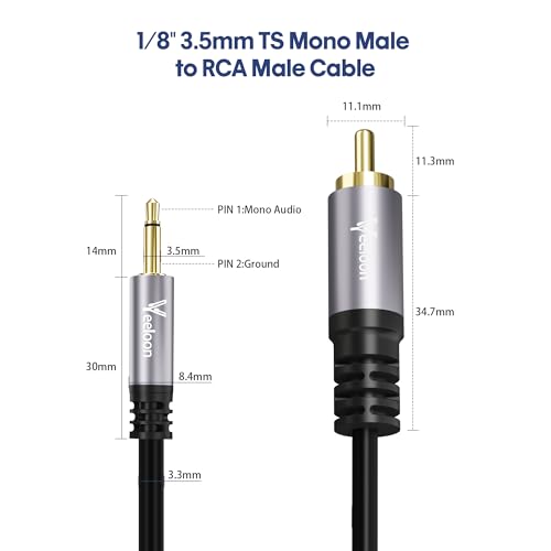 RCA to 3.5mm Mono Aux Audio Adapter Cable 6 FT, 1/8" inch Monaural Male to RCA Male Converter Cord, Gold-Plated Plug for Speakers, Subwoofer,Trigger Cable for Pre-Amp,TV - size: 6FT, style: 1/8 TS to RCA