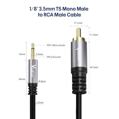RCA to 3.5mm Mono Aux Audio Adapter Cable 10 FT, 1/8" inch Monaural Male to RCA Male Converter Cord, Gold-Plated Plug for Speakers, Subwoofer,Trigger Cable for Pre-Amp,TV - size: 10FT, style: 1/8 TS to RCA