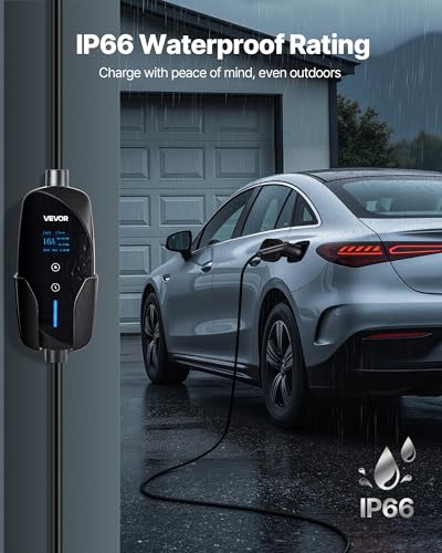 VEVOR Level 1 & Level 2 EV Charger, 16 Amp Portable Electric Vehicle Charger with 25 ft Cable, NEMA 6-20P Plug & 5-15 Adapter, J1772 Home Charging Station, LCD Display, IP66 Weatherproof