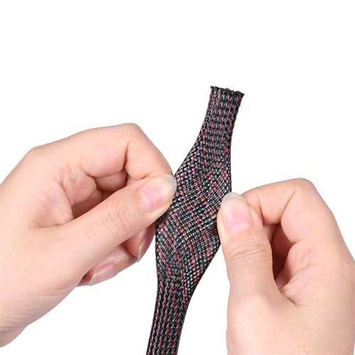 25ft - 3/4 Inch Cable Management Sleeve Protector,Wire Loom PET Expandable Wire Sleeving for Office TV Computer Home Theater Engine Bay Cord Organizer,Protect Cables from Pet Cat Dog Chewing,BlackRed