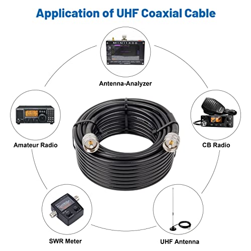 MOOKEERF RG8x Coaxial Cable 35ft,CB Coax Cable 50 Ohm,UHF PL259 Male to Male Low Loss CB Antenna Extension for HAM Radio,VHF Radio,SWR Meter,Dummy Load,Antenna Analyzer - size: 35FT