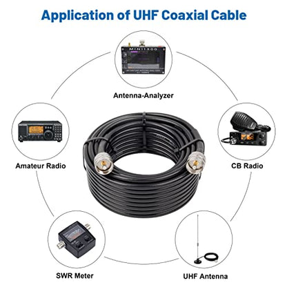 MOOKEERF RG8x Coaxial Cable 35ft,CB Coax Cable 50 Ohm,UHF PL259 Male to Male Low Loss CB Antenna Extension for HAM Radio,VHF Radio,SWR Meter,Dummy Load,Antenna Analyzer - size: 35FT