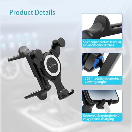 ICAILIN Car Phone Holder Mount for Round Air Vent, Universal Circular Vent Cell Phone Mount Compatible with Mercedes Benz A/B/C/E/S/GLC Class, Jeep Wrangler, Mini Cooper, Fits iPhone & Samsung