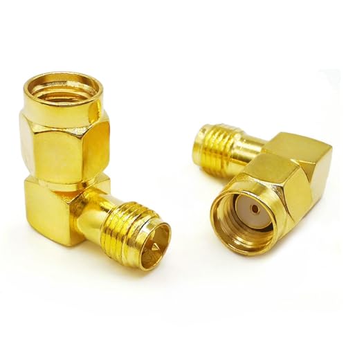 2PCS SMA Elbow Radio Antenna Adapter, 90 Degree SMA Coax Connector, Low Loss RPSMA Female to RPSMA Male Right Angle Coax Adapter for Ham Radio Antenna, Walkie-Talkie,Audio, Video