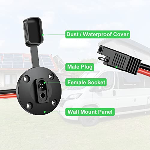 SAE Connector Power Socket Sidewall Port, 10AWG Cable Weatherproof Cable Quick Connect Panel Mount Universal Flush Mount Adapter for Solar Generator Battery Charger (5 Pairs) - size: 10AWG 5Pairs