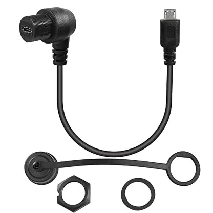 QIANRENON 90° Right USB Panel Flush Mount Waterproof Extension Cable Micro USB 5 Pin Angle Micro Male to Female Connector for Fixied on Dashboard of Car,Boat,Motorcycle,28cm/11in (Pass-Through) - style: Pass-through