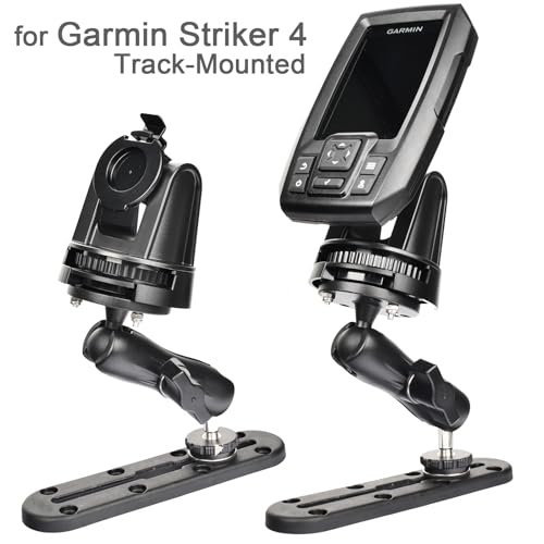 VAUBORTTI Aluminum Ball Mount for Garmin Striker 4,Double AMPS Round Plates,1" Ball Fit for RAM Kit,Drill Base for Fish Finder,GPS Chartplotter Holder, T-Bolt Track Mount for Kayak Boat Marine