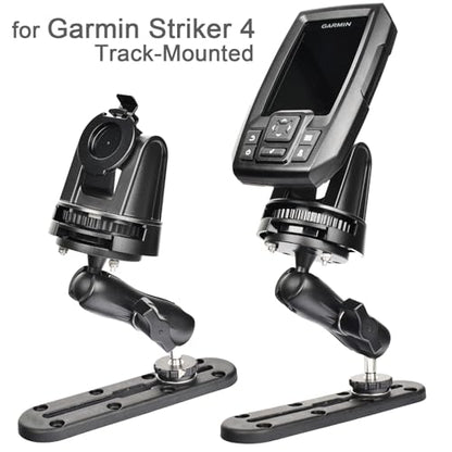 VAUBORTTI Aluminum Ball Mount for Garmin Striker 4,Double AMPS Round Plates,1" Ball Fit for RAM Kit,Drill Base for Fish Finder,GPS Chartplotter Holder, T-Bolt Track Mount for Kayak Boat Marine