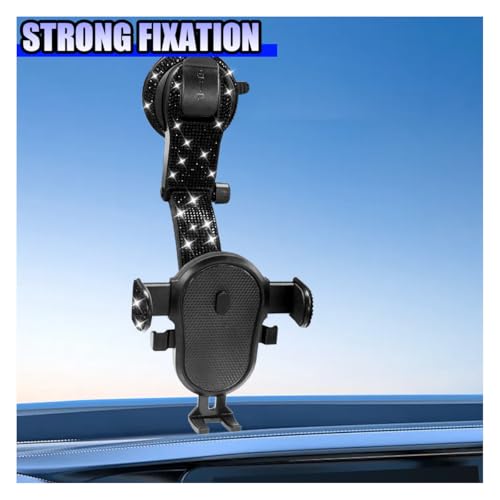 YoRise Bling Car Phone Holder, Rhinestone 360° Rotatable Auto Smartphone Stand with Adjustable Arm & Suction Cup Base, Vehicle Cellphone Bracket for Most Cars Windshield & Dashboard (Black) - color: Black