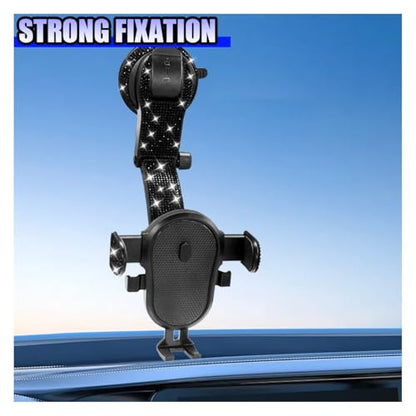 YoRise Bling Car Phone Holder, Rhinestone 360° Rotatable Auto Smartphone Stand with Adjustable Arm & Suction Cup Base, Vehicle Cellphone Bracket for Most Cars Windshield & Dashboard (Black) - color: Black