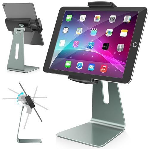 AboveTEK Elegant Tablet Stand, Aluminum Holder for 7-13 inch Tablets, Desktop Kiosk POS Stand Compatible w/iPad Pro Air Mini, Galaxy Tab, Tablet Mount for Store Office Reception Kitchen (Gray) - color: Gray