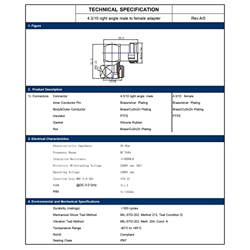onelinkmore 4.3-10 Male to Female Right Angle Adapter Low PIM DC-6GHz - size: 4.3/10 Mini DIN Male to Female Right Angle
