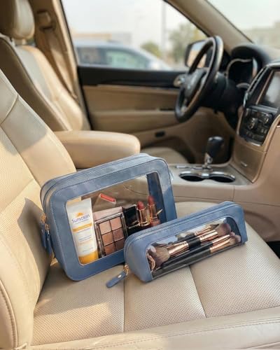 Clear Makeup Bag Set of 2,Pencil Case for Boys,Cute Travel Toiletry Bag - color: Blue, style: 2pack-standard&slim