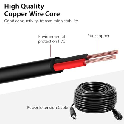 DC 12V CCTV Power Extension Cable 2.1x5.5mm, 20 Meters (65FT) - size: 20 meters (65 ft)