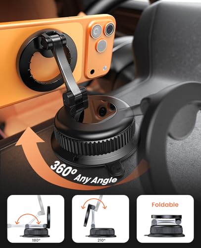 Magnetic Car Phone Holder for Dashboard, MagSafe Car Mount, Nano Gel Suction Car Phone Mount, Foldable Automotive Dashboard Phone Holder, 360° Rotatable for iPhone 17 16 15 14 13 12 Series - color: Black