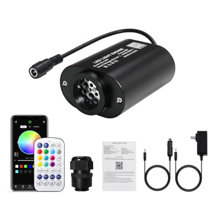AKEPO Mini Size 6W Twinkle Fiber Optic Light Engine Only, RGBW Bluetooth APP Control + Music Sync + 28-Key Remote Control for Car Home Star Headliner - size: 6W Mini Twinkle