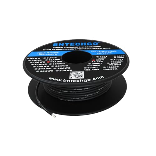 BNTECHGO 14 Gauge Silicone Wire Black 50ft Stranded Tinned Copper Wire - color: Black, size: silicone wire 50ft