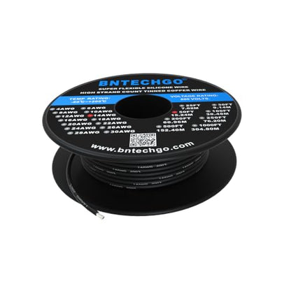 BNTECHGO 14 Gauge Silicone Wire Black 50ft Stranded Tinned Copper Wire - color: Black, size: silicone wire 50ft