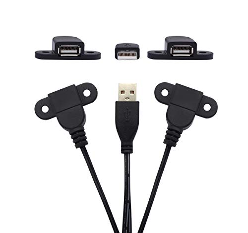 QiCheng&LYS USB 2.0 Male to Dual Female Charging Extension Cable, Furniture nightstand Sofa Electric Vehicle on-Board Charging Port, Panel Mount Cable with Screw Hole 5ft (2pcs) - color: 2 pcs Dual Female Black