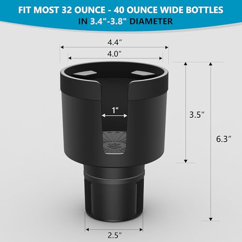 Seven Sparta Cup Holder Expander with Phone Holder & Cable Access, 3-in-1 Car Organizer, Side Storage Box for Phone/Cards, Compatible with Yeti, Owala, Hydro Flasks & Large Bottles Mugs in 3.4"-3.8"
