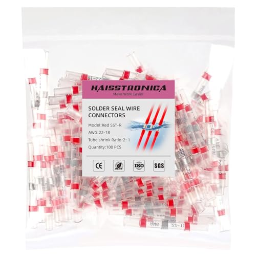 haisstronica 100PCS Solder Seal Wire Connectors, AWG 22-18 Red Sleeves - size: AWG 22-18 Red