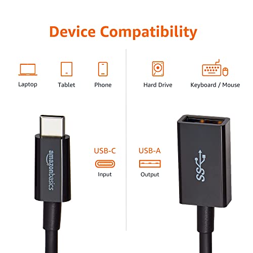 Amazon Basics USB 3.1 USB-C to USB-A Female Adapter Cable Converter, 5Gbps High-Speed, USB-IF Certified, Fast Transfer, Portable, for Laptops, Tablets, Phones (iPhone 16/15), Black - color: Black