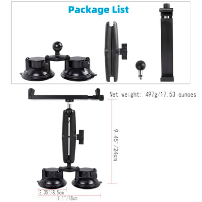 Tablet Mount with Dual Suction Cup Base for Truck Car Windshield, Aluminum Arm Heavy Duty Tablet Suction Holder for Window, Compatible with iPad Pro 12.9" Air Mini 6.5-13" Tablets