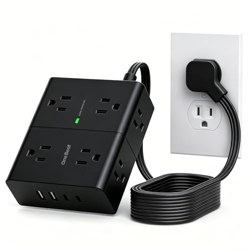 One Beat Flat Plug Surge Protector Power Strip, 6 Ft Flat Extension Cord - color: Black & Black, size: 6 Ft
