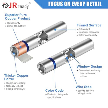 JRready 100Set AS81824 Crimp Splices IP68 Waterproof D-436-37 Blue Heat Shrink Butt Splice Connectors 20-16AWG (M81824/1-2 Equivalent) with Copper Crimp Splice & PVDF Tubes ST6389-16-100 - color: Blue Butt Splice&PVDF Tube-100Sets