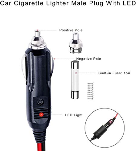 SPARKING 20FT Cigarette Lighter Extension Cord 20FT - Male Plug to Female Socket 16AWG Heavy Duty Extension Cable with LED Lights Power for Tire Pump, Air Compressor - size: 20FT
