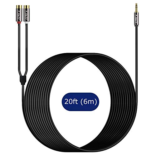 J&D RCA to 3.5mm Cable, 1/8 inch 3.5mm Auxiliary Male to 2RCA Female Stereo Audio Cord Gold Plated Aux Y Splitter for Smartphone, Tablet, MP3, Computer, Speaker, 20 Feet - size: 20 Feet