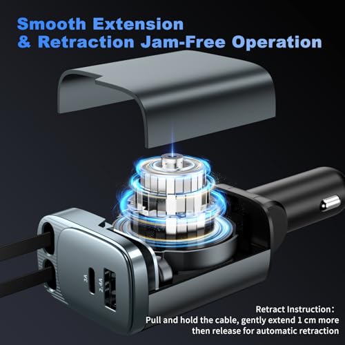 84W Retractable Car Charger, 4-in-1 Car Charger Adapter USB C Fast Charge - size: 1 Pack
