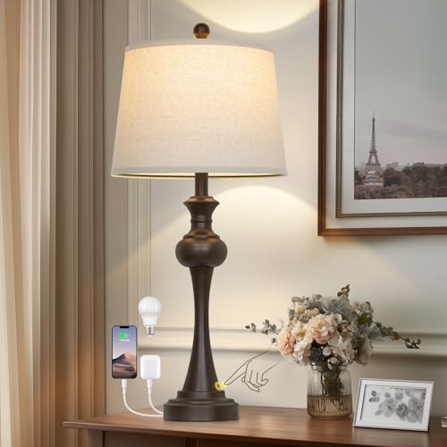 CINSARY Brown Table Lamp for Living Room, 29" Bedside Lamp with USB C+A - color: Brown-1Pack